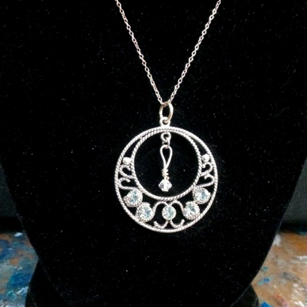 Hand Crafted Swarovski Crystal Necklace Pendant Sterling Silver Chain 18"